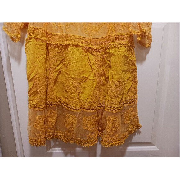 Floral Pattern Lace Swimsuit Coverup In Yellow - Picture 6 of 9